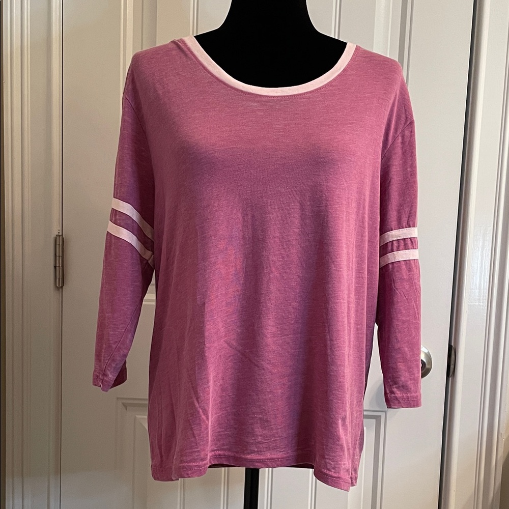 Exist Women's Misty Plum 3/4 Sleeve Tee with White Stripes
